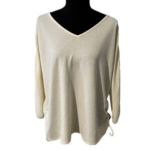 CATO'S Cold Shoulder Drawstring Sides V Neck‎ Blouse Ivory L Lightweight Career